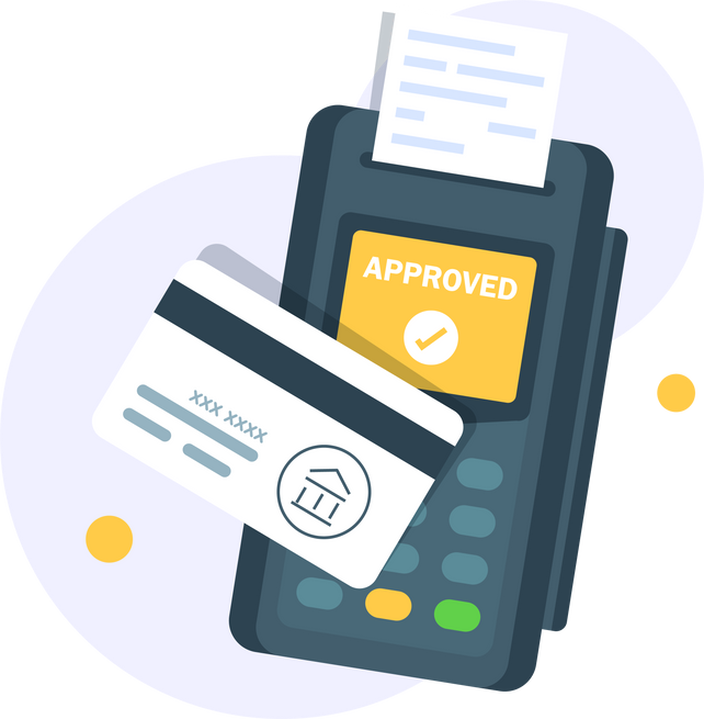 Payment by credit card using POS terminal, approved payment. Flat illustration